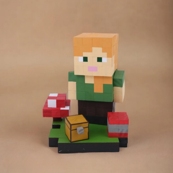 Wooden Model Of Alex Minecraft Character -Alex Minecraft Figures