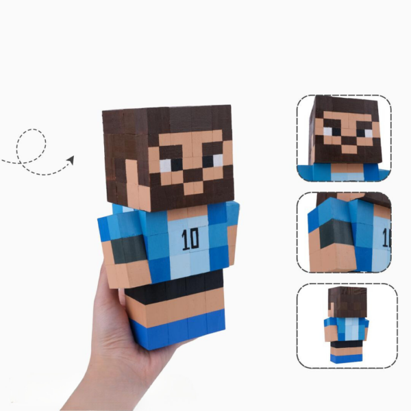 Wooden Model Of Messi Player Minecraft Style -Messi Figures