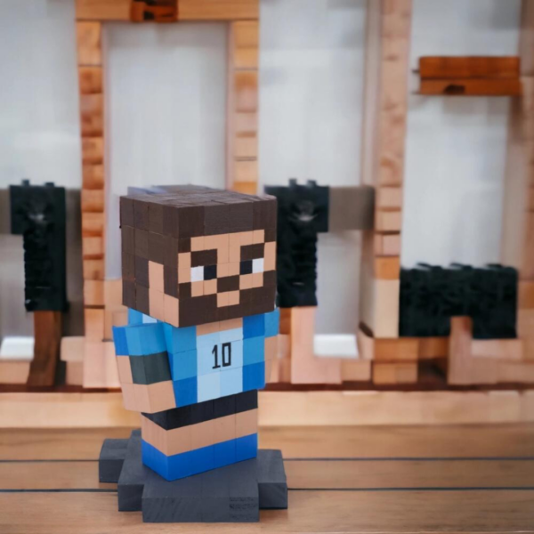 Wooden Model Of Messi Player Minecraft Style -Messi Figures