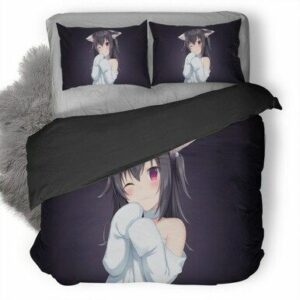 Anime Girl Cat Ears Bedding Set , Comforter Set