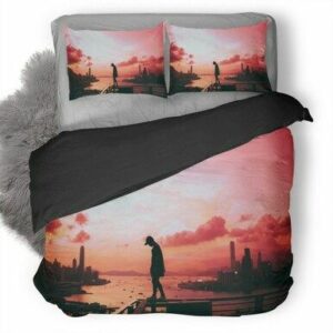 Person Standing Pink Silhouette Bedding Set , Comforter Set