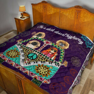 Pekingese Hippie Van And Hippie Girl Cool Wind In Hair Quilt Blanket Great Customized Blanket, 50 x 60 Inch, Quilt Bed Set