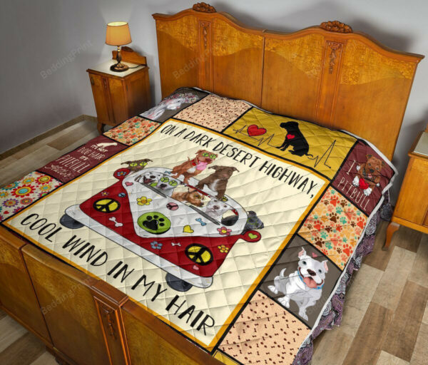 Pitbull Hippie Van And Hippie Girl Cool Wind In Hair Quilt Blanket Great Customized Blanket, 50 X 60 Inch, Quilt Bed Set