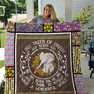 Elephant Hippie I See Tree Of Green Quilt Blanket Great Customized Perfect Gifts For Elephant Lover, 50 x 60 Inch, Quilt Bed Set