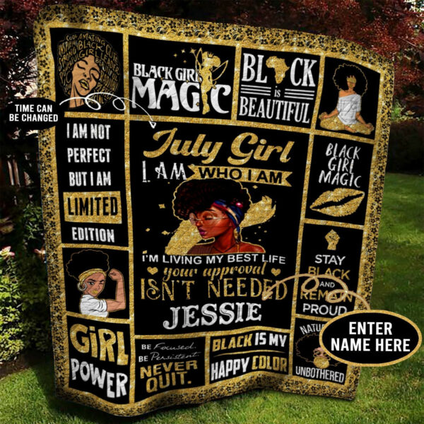 July Black Girl Personalized Quilt Blanket Bbb030604Nb , 50 X 60 Inch, Quilt Bed Set