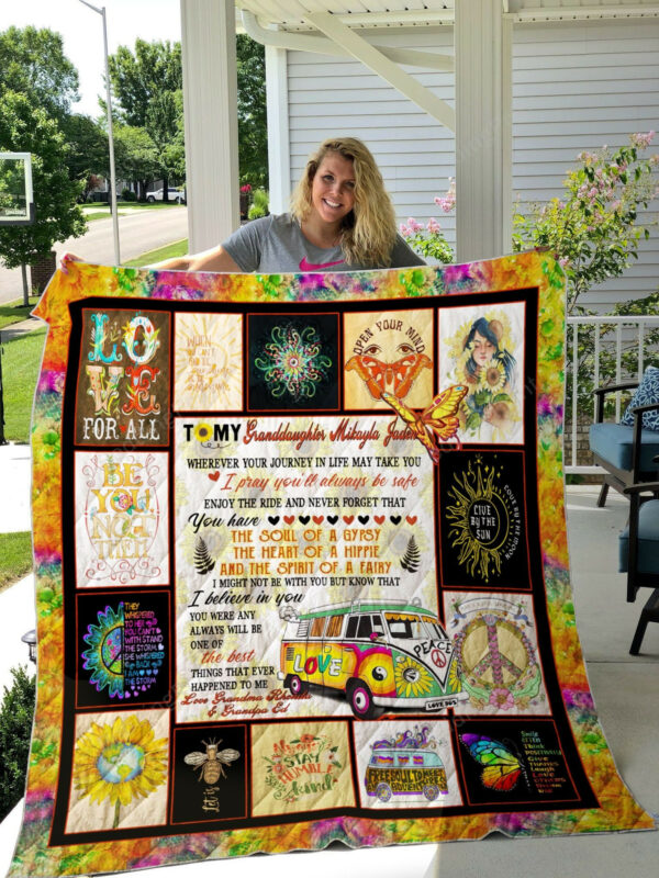 Personalized Hippie To My Granddaughter From Grandma Always Be Safe Quilt Blanket Great Customized, 50 X 60 Inch, Quilt Bed Set