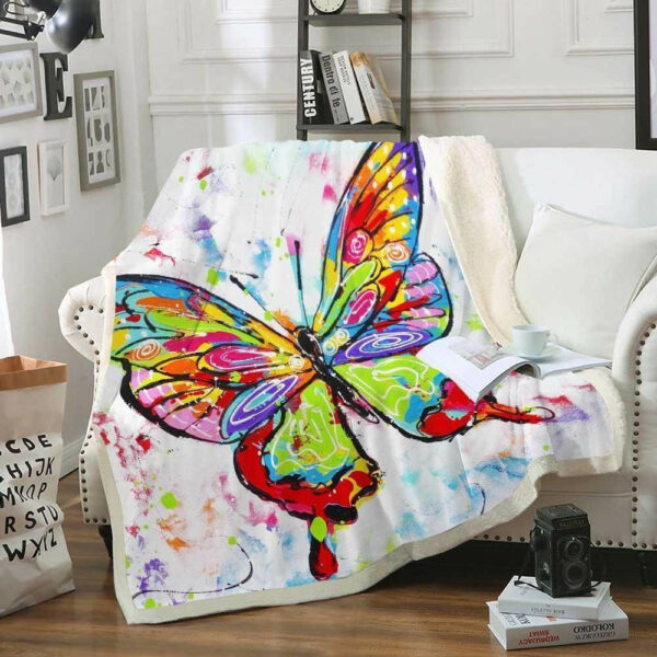 Colorful Butterfly Painted Printed Fleece Blanket Quilt Blanket, 50 X 60 Inch, Sherpa Blanket