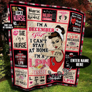 December LPN Girl Personalized Quilt Blanket BBB040624SM , 50 x 60 Inch, Quilt Bed Set