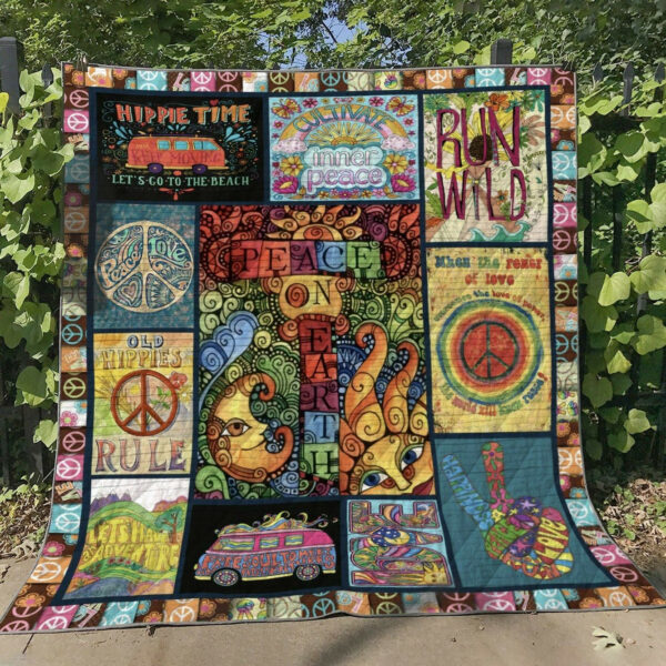 Hippie Let’S Go To The Beach Quilt Blanket Great Customized Perfect Gifts For Hippie, 50 X 60 Inch, Quilt Bed Set