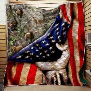 Deer Hunting Us Flag Deer Camo GS-CL-DT3006 Quilt Blanket , 50 x 60 Inch, Quilt Bed Set