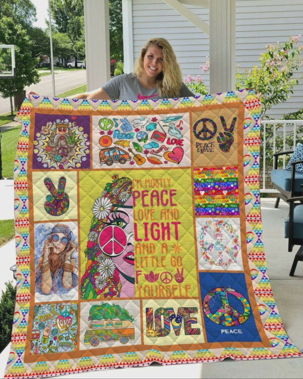 Hippie I’M Mostly Peace Love And Light And A Little Go Fudge Yourself Quilt Blanket Great Customized Blanket, 50 X 60 Inch, Quilt Bed Set