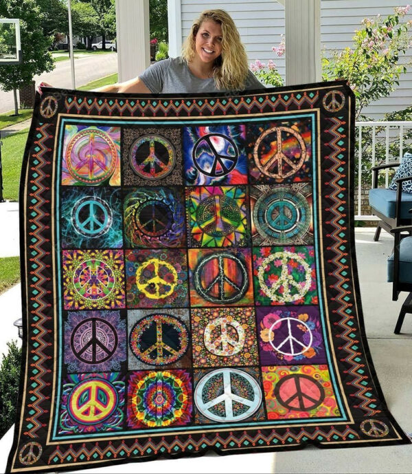 Multiple Colorful Peace Symbols Hippie Style Quilt Blanket Great Customized Blanket, 50 X 60 Inch, Quilt Bed Set