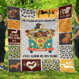 Dachshund It’s Not Dog Hair Drawing Dachshund On The Hippie Van Quilt Blanket Great Customized Blanket, 50 x 60 Inch, Quilt Bed Set