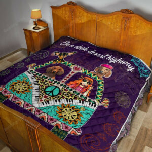 Dachshund Hippie Van And Hippie Girl Cool Wind In Hair Quilt Blanket Great Customized Blanket, 50 x 60 Inch, Quilt Bed Set