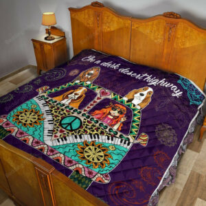 Basset Hound Hippie Van And Hippie Girl Cool Wind In Hair Quilt Blanket Great Customized Blanket, 50 x 60 Inch, Quilt Bed Set