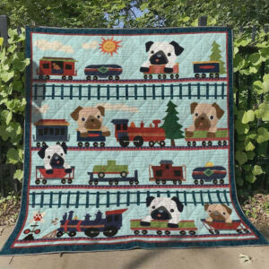 Pug In Train BT040625 Quilt Blanket , 50 x 60 Inch, Quilt Bed Set