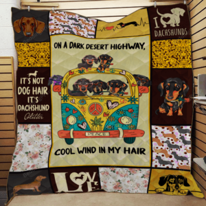 Dachshund Dogs And Hippie Van Cool Wind In My Hair Quilt Blanket Great Customized Blanket Gift For Birthday Anniversary, 50 x 60 Inch, Quilt Bed Set