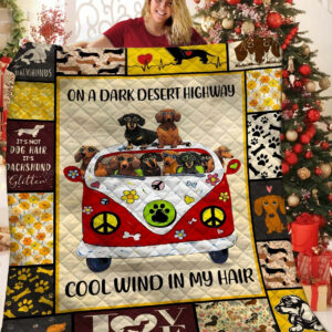 Dachshund Dogs And Hippie Van Quilt Blanket Great Customized Blanket, 50 x 60 Inch, Quilt Bed Set