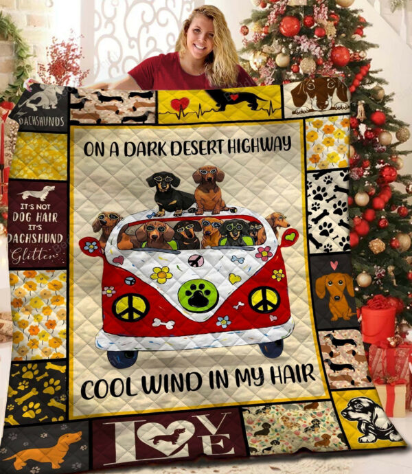Dachshund Dogs And Hippie Van Quilt Blanket Great Customized Blanket, 50 X 60 Inch, Quilt Bed Set