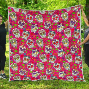 Pink Sugar Skull CL17100462MDQ Quilt Blanket , 50 x 60 Inch, Quilt Bed Set