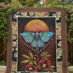 Blue Butterfly And Red Flowers CLT190622 Quilt Blanket , Quilt Bed Set Size Single, Twin, Full, Queen, King, Super King