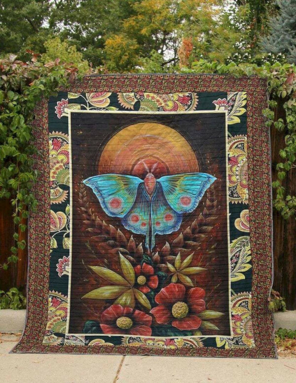 Blue Butterfly And Red Flowers Clt190622 Quilt Blanket , Quilt Bed Set Size Single, Twin, Full, Queen, King, Super King