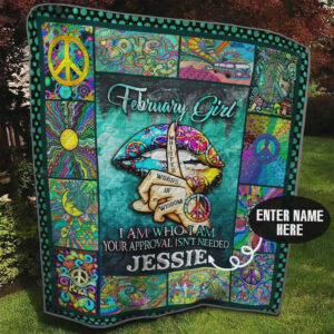 Personalized February Hippie Girl Quilt Blanket Great Customized Blanket, 50 x 60 Inch, Quilt Bed Set