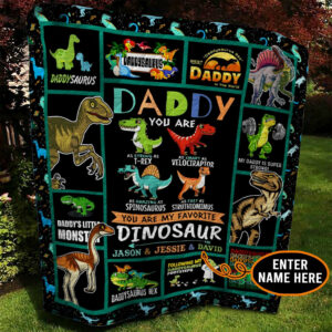 Dinosaur Dad Personalized Quilt Blanket BBB110601NB , 50 x 60 Inch, Quilt Bed Set
