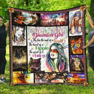 December Girl Native American The Soul Of A Wolf The Heart Of A Hippie Quilt Blanket Great Customized Blanket, 50 x 60 Inch, Quilt Bed Set