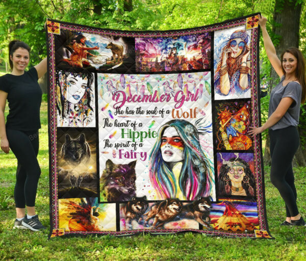 December Girl Native American The Soul Of A Wolf The Heart Of A Hippie Quilt Blanket Great Customized Blanket, 50 X 60 Inch, Quilt Bed Set