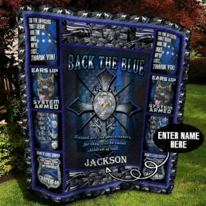 Police Thin Blue Line Personalized Quilt Blanket MMM120602MI , 50 x 60 Inch, Quilt Bed Set