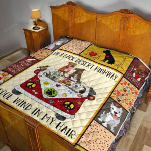 Pitbull Dogs Hippie Van Cool Wind In Hair Quilt Blanket Great Customized Blanket, 50 x 60 Inch, Quilt Bed Set