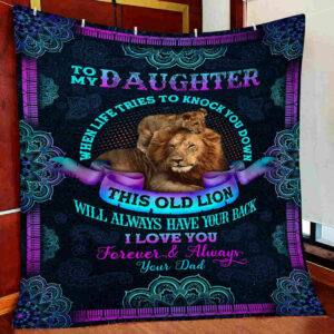 Daughter Blanket, To My Daughter Blanket, When Life Tries To Knock You Down Lion Quilt Blanket, 50 x 60 inch, Sherpa Blanket