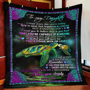 Daughter Blanket, To My Daughter Blanket, I Hope Every Day You’re Smiling Turtle Quilt Blanket, 50 x 60 inch, Sherpa Blanket