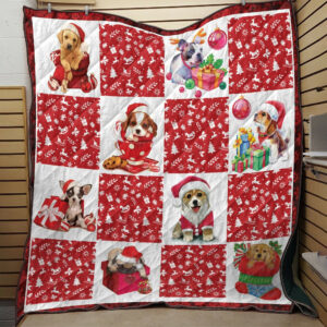 Dogs And Red Christmas Quilt Blanket Dhc09121896Dd , Quilt Bed Set Size Single, Twin, Full, Queen, King, Super King