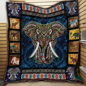 Elephant Hippie Mandala Colorful Quilt Blanket Great Customized Blanket Gift For Birthday, Christmas, Anniversary, 50 x 60 Inch, Quilt Bed Set