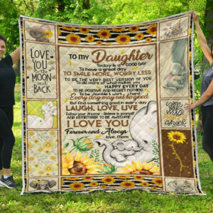 Daughter Blanket, To My Daughter Blanket, Today Is A Good Day To Have A Great Day Elephant Quilt Blanket, 50 x 60 inch, Sherpa Blanket