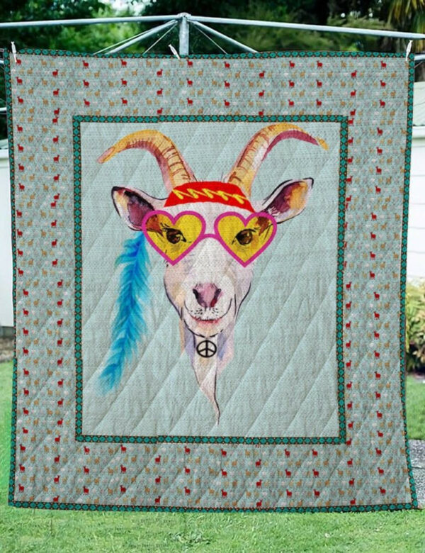 Hippie Goat Love Peace Quilt Blanket Great Customized Blanket, 50 X 60 Inch, Quilt Bed Set