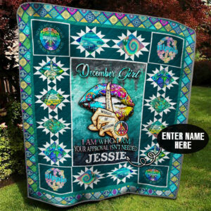 December Hippie Girl Personalized Quilt Blanket BBB280554SM , 50 x 60 Inch, Quilt Bed Set