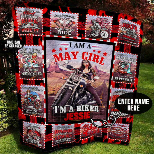 May Biker Girl Personalized Quilt Blanket Bbb060623Sm , 50 X 60 Inch, Quilt Bed Set
