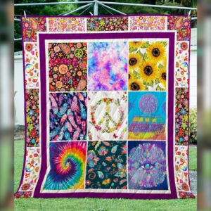 Peace And Love Hippie Symbol Quilt Blanket Great Customized Perfect Gifts For Hippie, 50 x 60 Inch, Quilt Bed Set