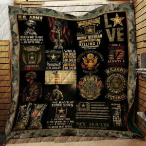 Proud Army Veteran Quilt Blanket  Size Single, Twin, Full, Queen, King, Super King