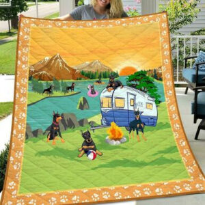 Doberman Do Camping Quilt Blanket  Size Single, Twin, Full, Queen, King, Super King