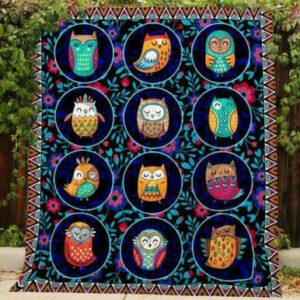 Tribal Owls Quilt Blanket  Size Single, Twin, Full, Queen, King, Super King
