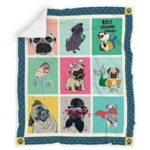 Pug, Best Friend Quilt Blanket  Size Single, Twin, Full, Queen, King, Super King