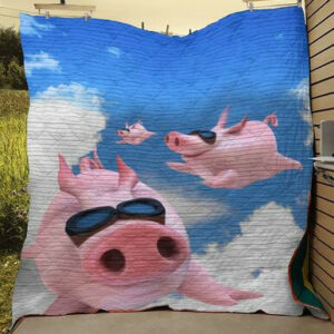 Pigs Cute Fly  Quilt Blanket  Size Single, Twin, Full, Queen, King, Super King