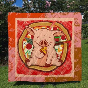 Pig Pizza Funny Quilt Blanket  Size Single, Twin, Full, Queen, King, Super King