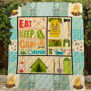 Eat , Sleep , Camp  Repeat Quilt Blanket  Size Single, Twin, Full, Queen, King, Super King