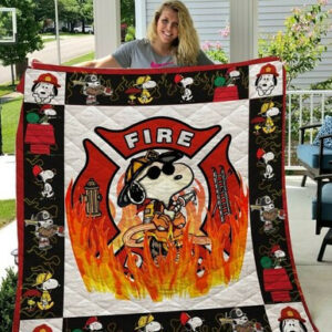 Snoopy Firefighter Quilt Blanket  Size Single, Twin, Full, Queen, King, Super King