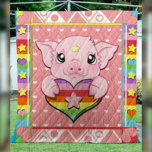 Pig Heart Quilt Blanket  Size Single, Twin, Full, Queen, King, Super King